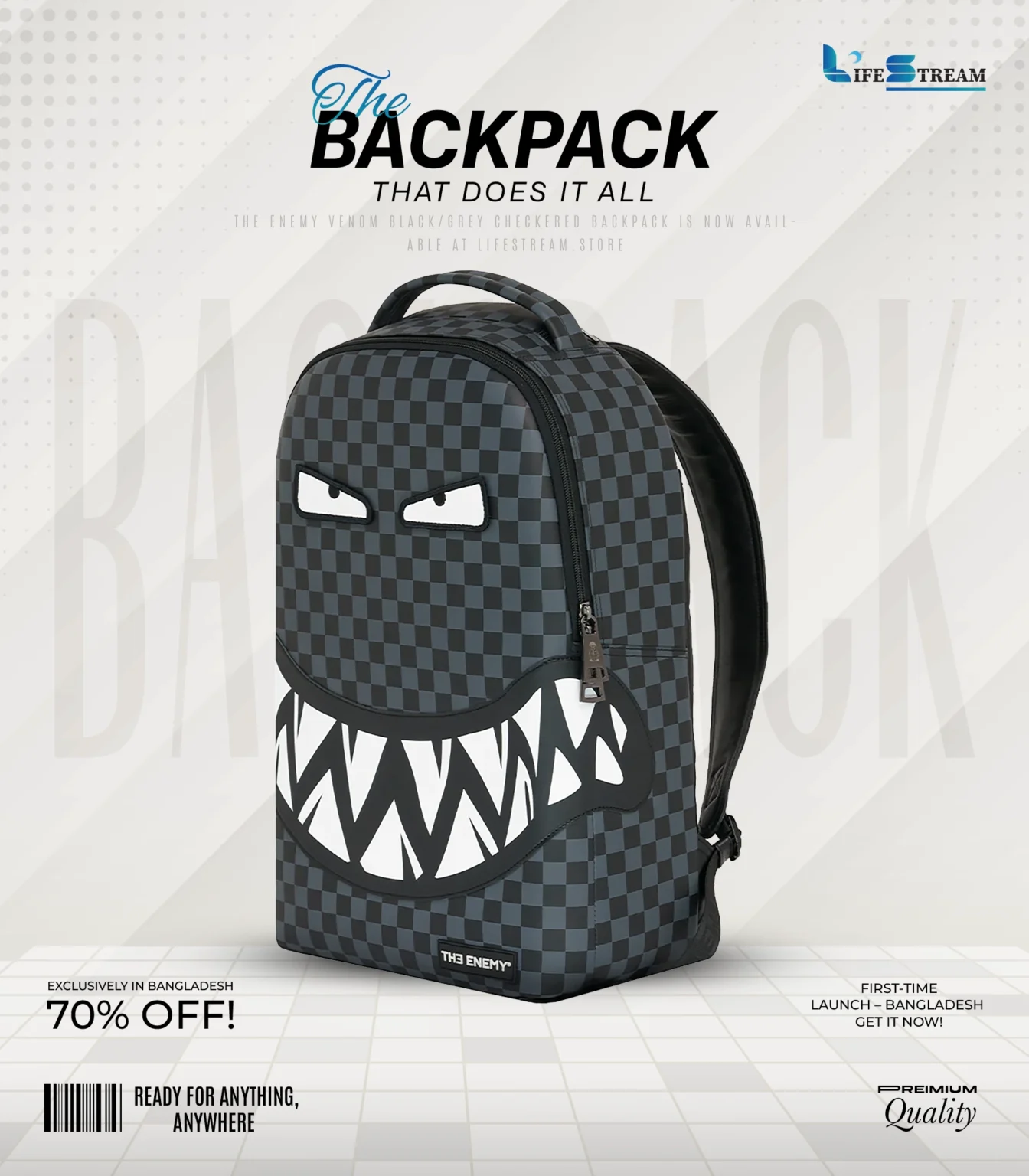 The Enemy Eyes Black/Grey Checkered Backpack