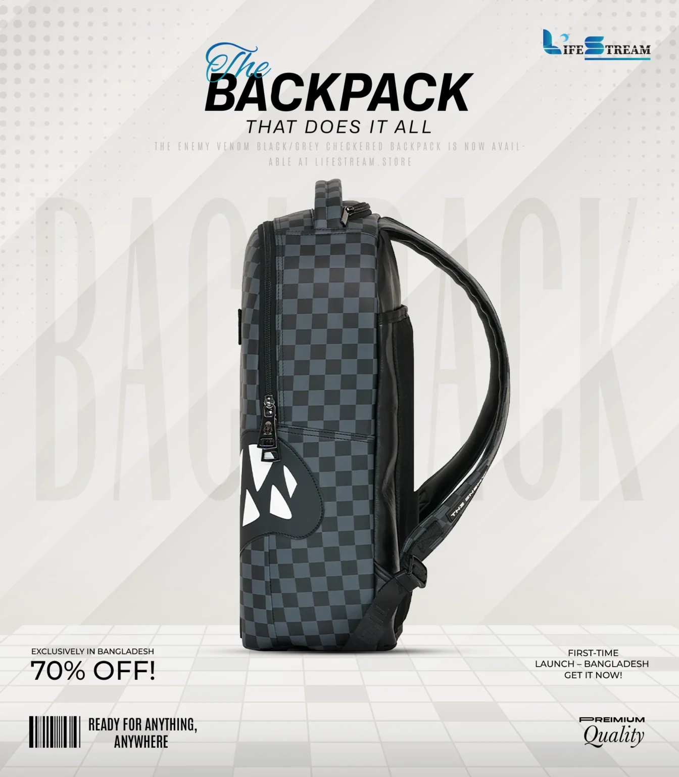 The Enemy Eyes Black/Grey Checkered Backpack