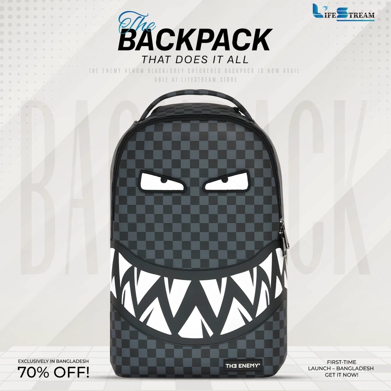 The Enemy Eyes Black/Grey Checkered Backpack