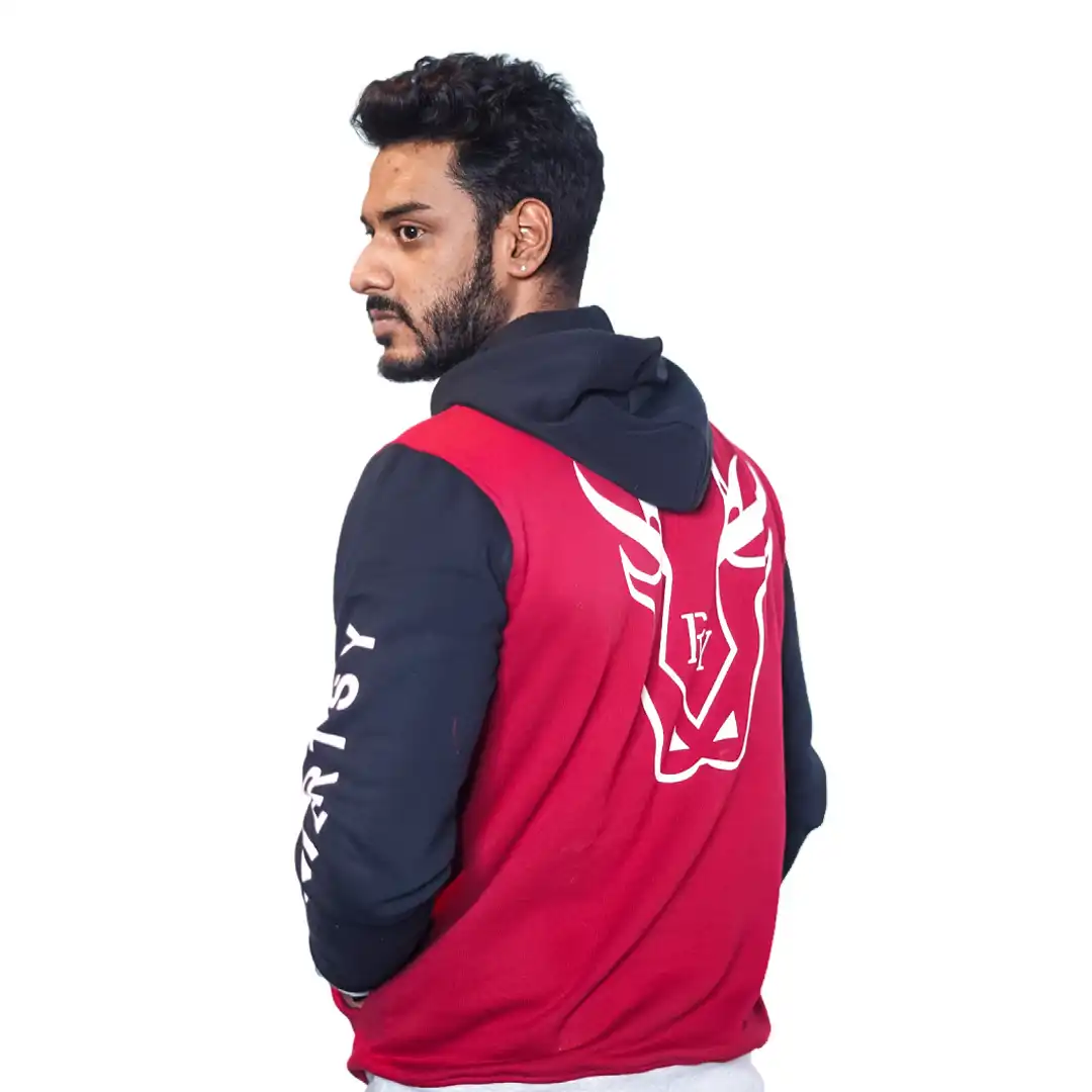 Premium Hoodie 100% Cotton Fleece Fabric -Red and Black