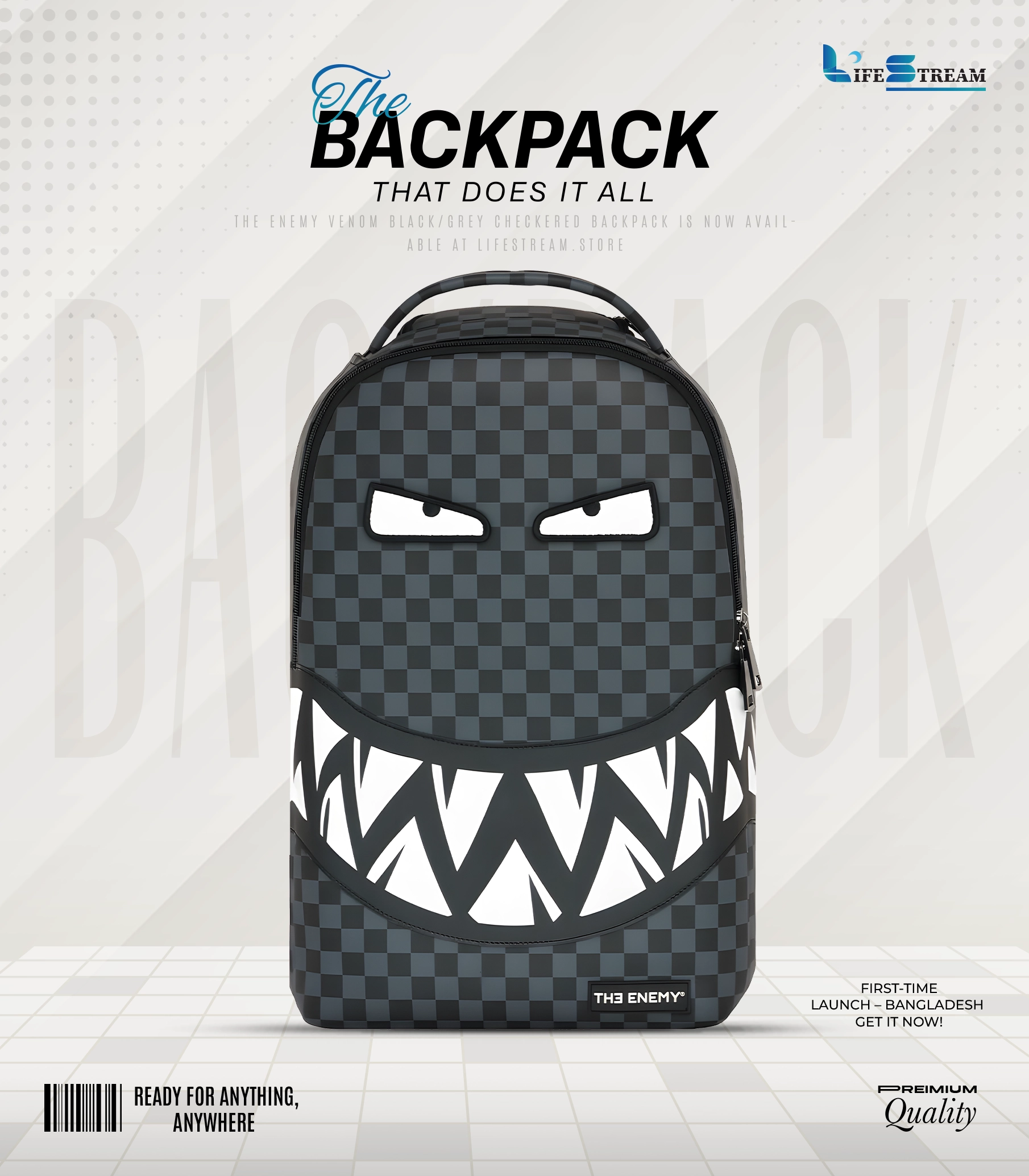 The Enemy Eyes Black/Grey Checkered Backpack