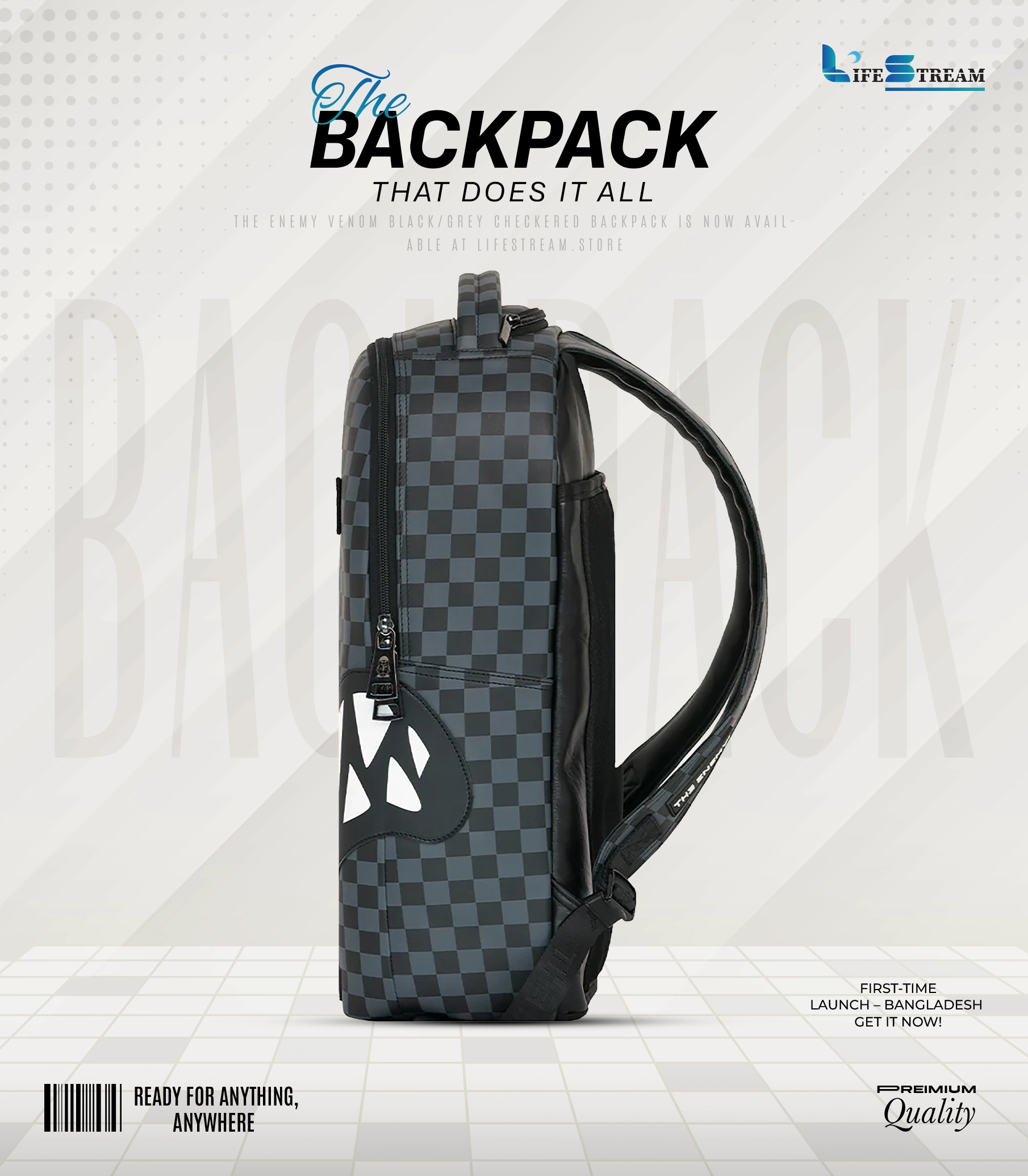 The Enemy Eyes Black/Grey Checkered Backpack