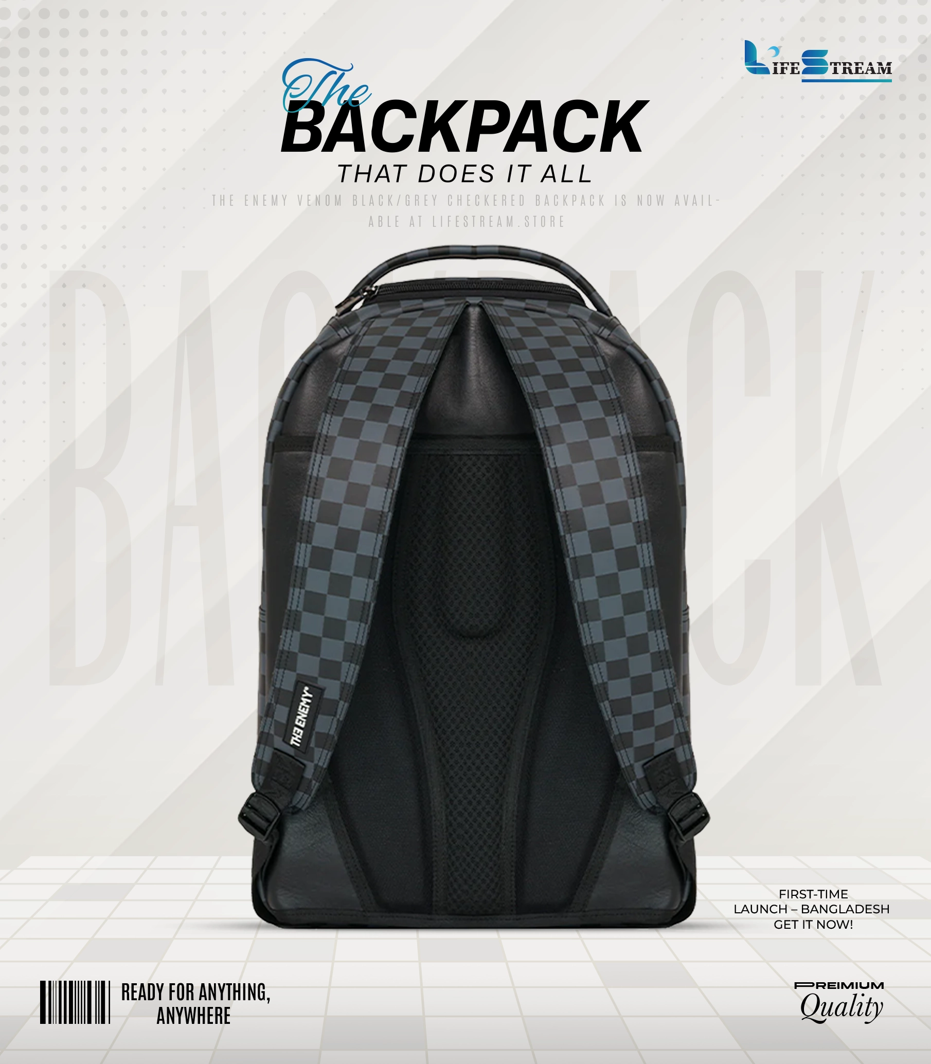 The Enemy Eyes Black/Grey Checkered Backpack