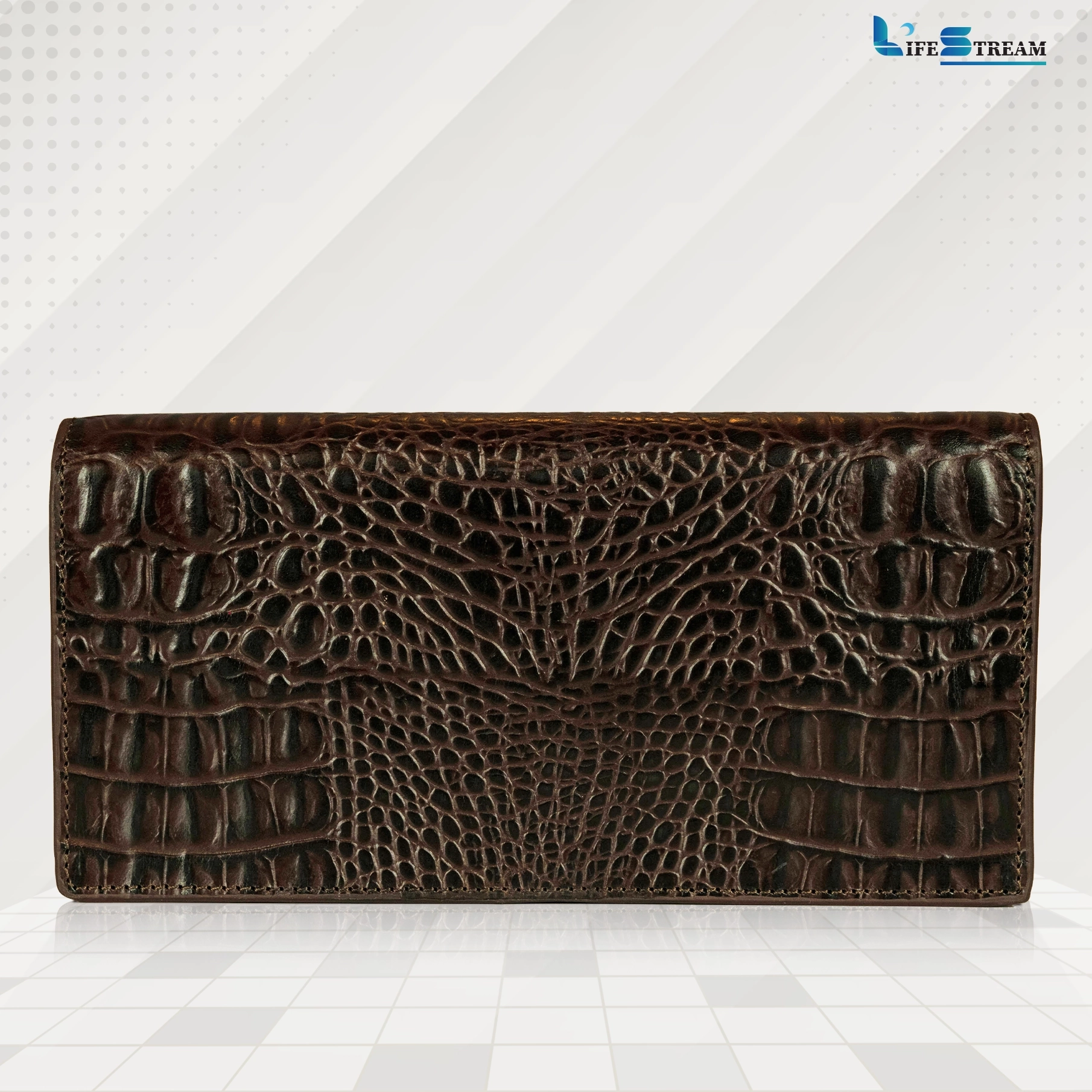 Leather Long Wallet (Unisex) – Premium Crocodile Pattern