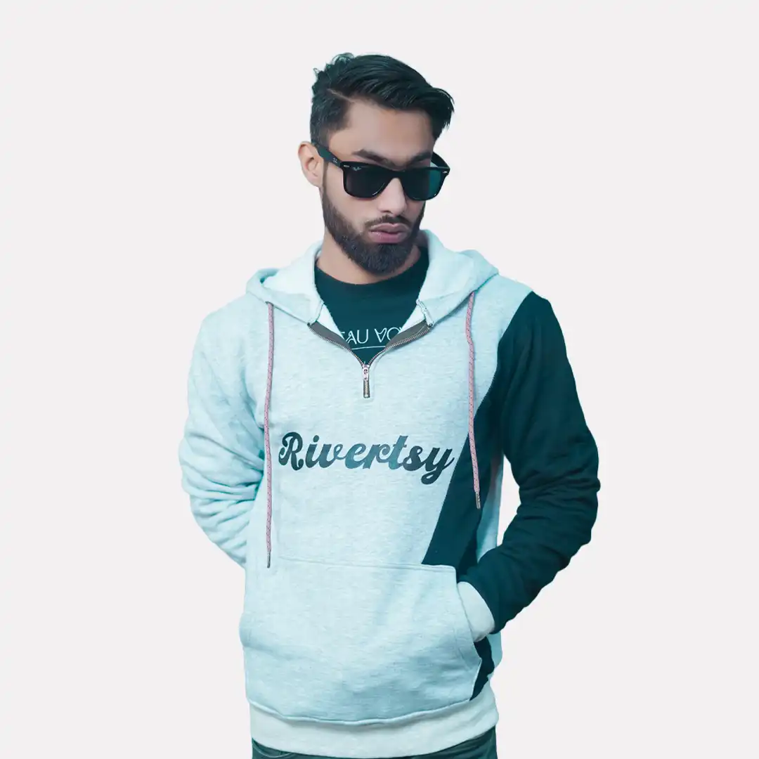Premium Hoodie 100% Cotton Fleece Fabric - Light Grey and Black