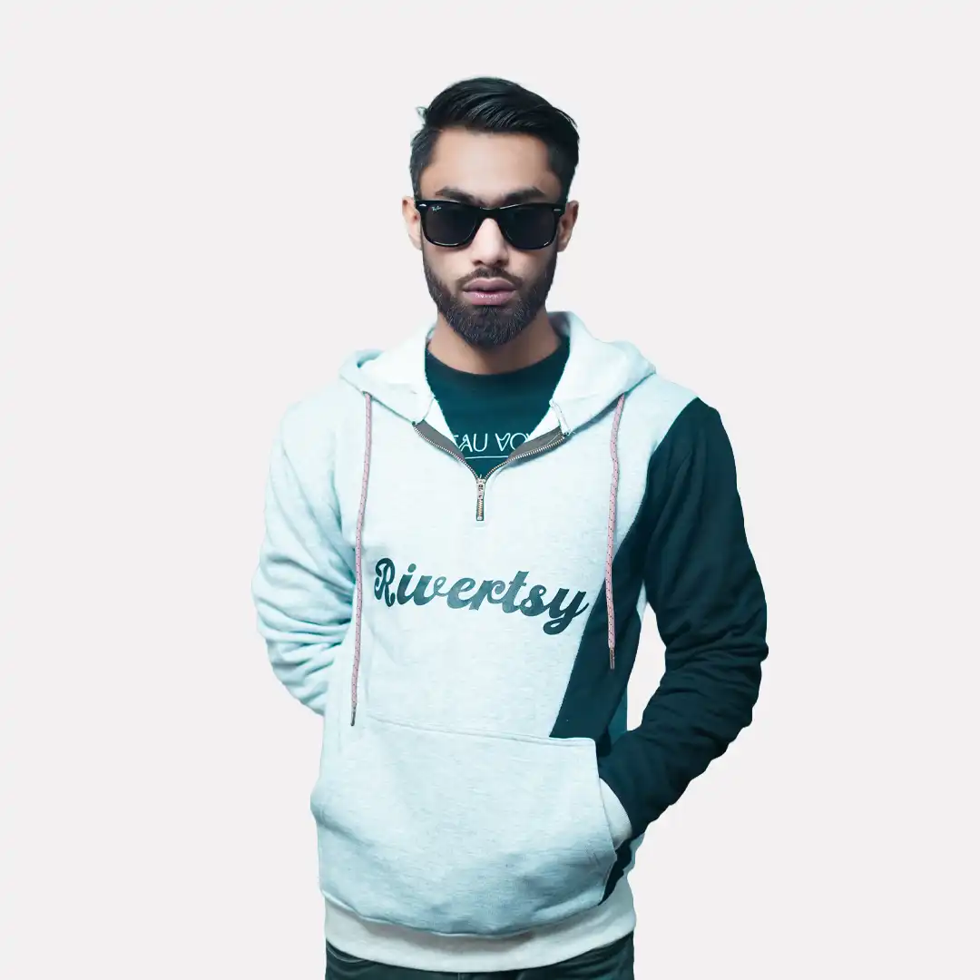 Premium Hoodie 100% Cotton Fleece Fabric - Light Grey and Black