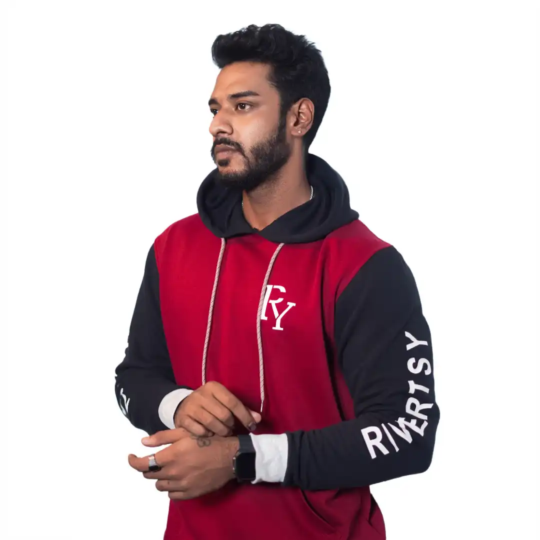 Premium Hoodie 100% Cotton Fleece Fabric -Red and Black